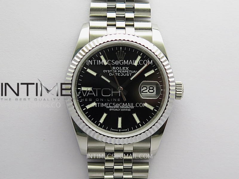 DateJust 36mm 126234 904 SS V2 QF 1:1 Best Edition Black Dial Stick Marker On Jubilee Bracelet SH3235