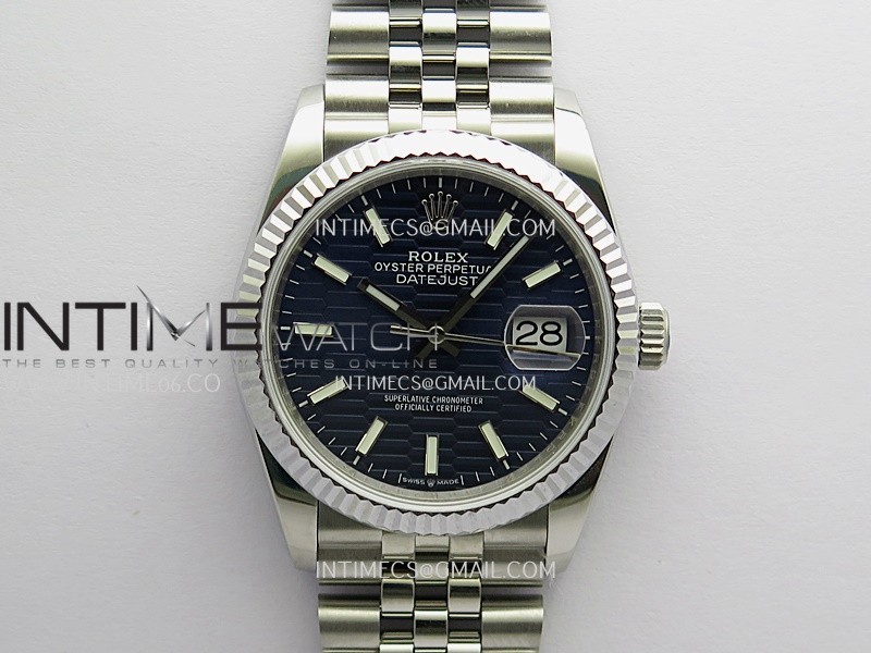 DateJust 36mm 126234 904 SS V2 QF 1:1 Best Edition Blue Fluted Dial Stick Marker On Jubilee Bracelet SH3235