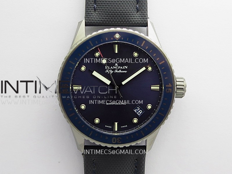 Fifty Fathoms Bathyscape Titanium Ceramic Bezel GF 1:1 Best Edition Blue Dial On Nylon Strap A1315
