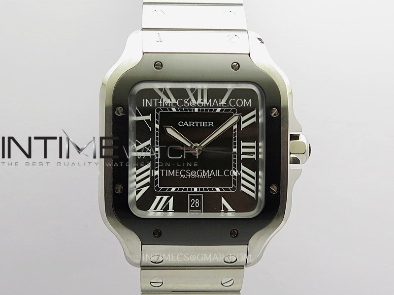 Santos de Cartier 40mm SS/DLC GF V2 1:1 Best Edition Gray Dial On SS Bracelet 9015