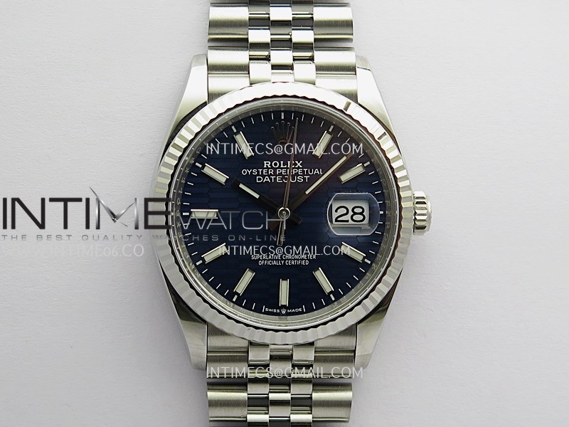 DateJust 36mm 126234 904L SS VF 1:1 Best Edition Blue Fluted Dial Stick Markers On Jubilee Bracelet DD3235