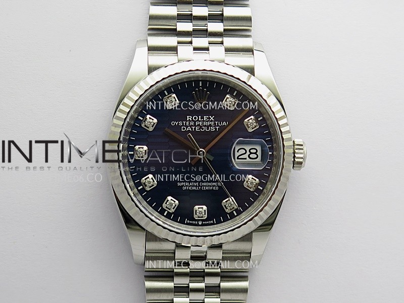 DateJust 36mm 126234 904L SS VF 1:1 Best Edition Blue Fluted Dial Diamond Markers On Jubilee Bracelet DD3235