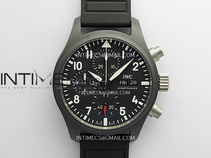 Pilot Chrono IW389401 Black Ceramic APSF 1:1 Best Edition Black Dial On Black Rubber Strap Super Clone A69385