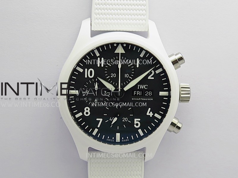 Pilot Chrono IW389105 White Ceramic APSF 1:1 Best Edition Black Dial On White Rubber Strap Super Clone A69385