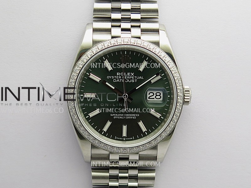 DateJust 126284 Diamond Bezel 904L SS V2 VSF 1:1 Best Edition Green Dial Stick Marker On Jubilee Bracelet DD3235