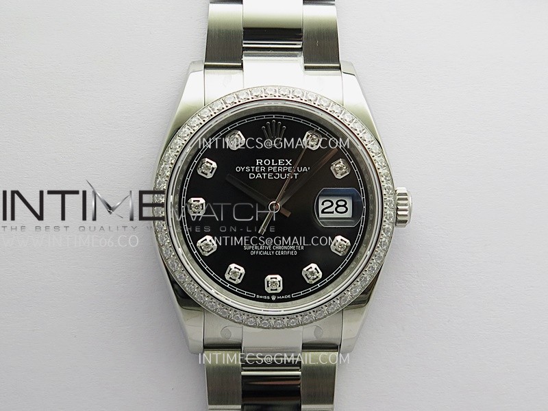 DateJust 126284 Diamond Bezel 904L SS V2 VSF 1:1 Best Edition Black Dial Diamond Marker On Oyster Bracelet DD3235