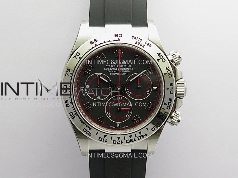 Daytona 116519L 904L SS  VF 1:1 Best Edition Black Dial Numbers Markers On Black Oysterflex Rubber Strap DD4130