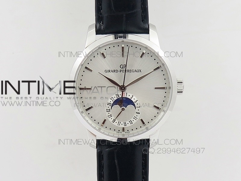 GP moonphase SS Sliver Dial on Black Leather Strap On Cal.GP033MO