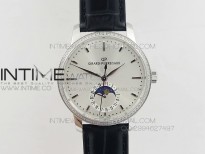 GP moonphase SS Sliver Dial Diamond Bezel on Black Leather Strap On Cal.GP033MO