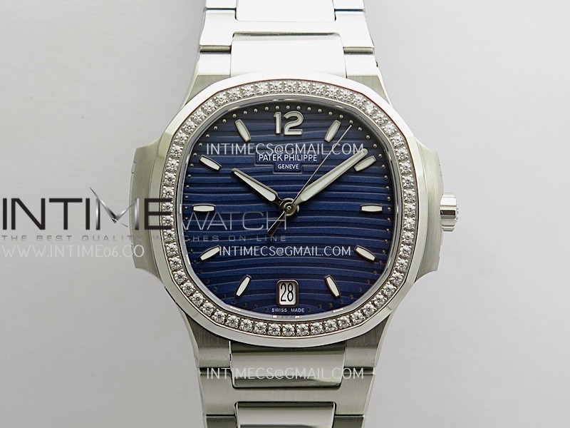Nautilus 7118 Ladies Diamond Bezel SS DDF 1:1 Best Edition Blue Dial On SS Bracelet Super Clone DD26-330