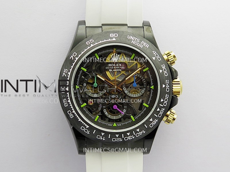 Daytona Blacken Ceramic Bezel PVD Sonic Best Edition Skeleton Dial On White Rubber Strap Super Clone SA4130