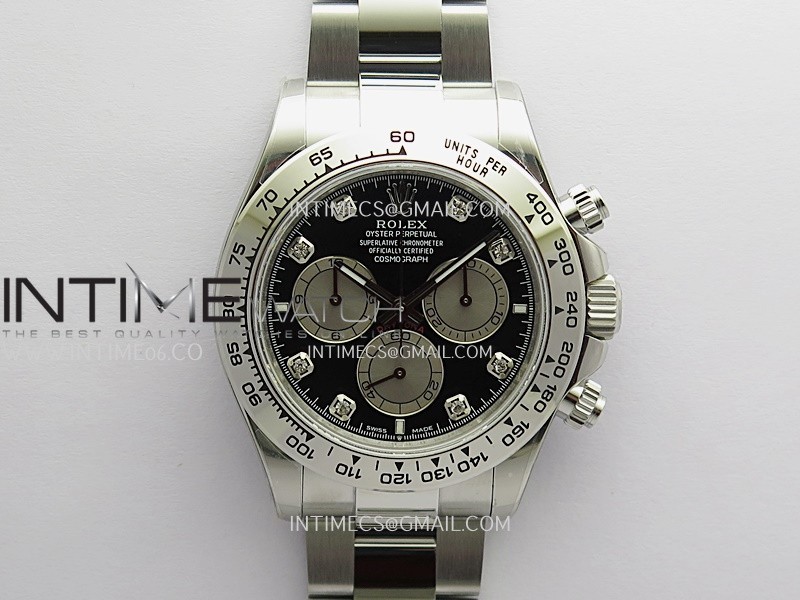 Daytona 126509 904L SS UFO 1:1 Best Edition Black Dial Silver Subdial Diamond Marker On 904L SS Bracelet UF4131 (Free Sprung)