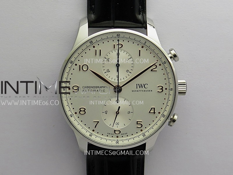 Portuguese Chrono IW371604 SS APSF 1:1 Best Edition Silver Dial RG Marker On Black Leather Strap Asian Super Clone 69355