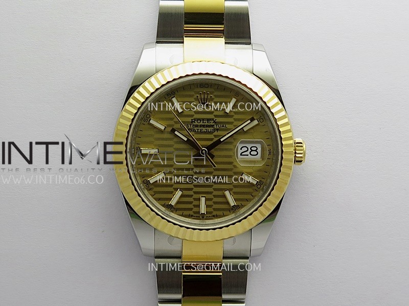 DateJust 41 126333 904L SS/YG VF 1:1 Best Edition Gold Fluted Dial Stick Marker On SS/YG Oyster Bracelet DD3235