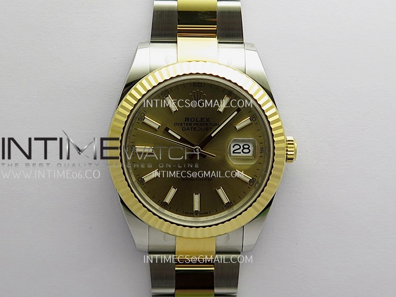 DateJust 41 126333 904L SS/YG VF 1:1 Best Edition Gold Dial Stick Marker On SS/YG Oyster Bracelet DD3235