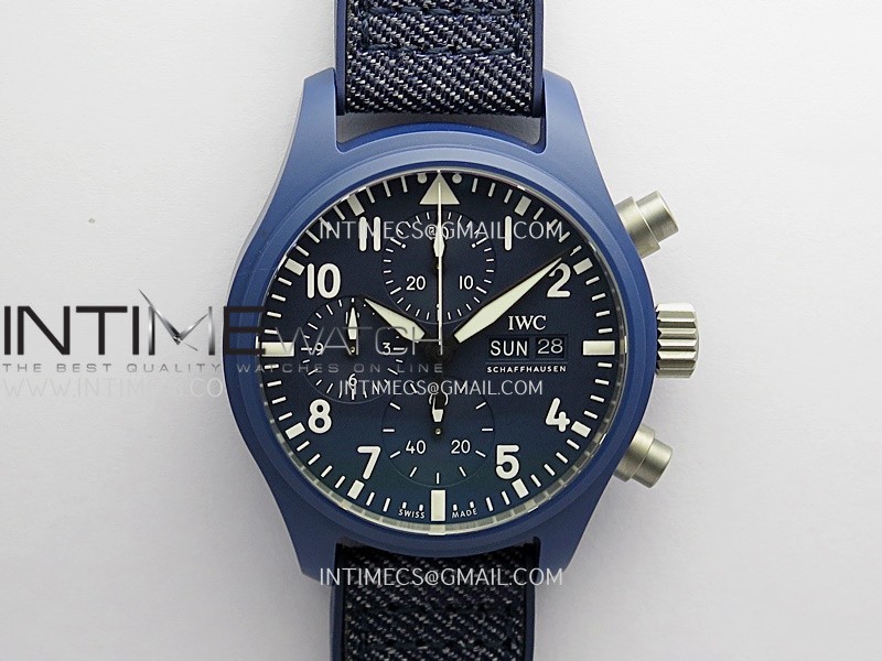 Pilot Chrono IW389404 Blue Ceramic APSF 1:1 Best Edition Blue Dial On Blue Nylon Strap Super Clone A69385