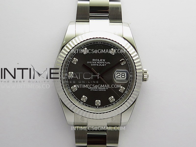 DateJust 41 126334 904L SS VF 1:1 Best Edition Gray Dial Diamond Marker On Oyster Bracelet DD3235