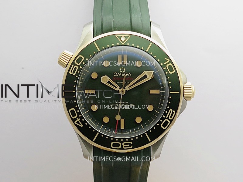 Seamaster 300M Diver Titanium/Bronze Gold ORF 1:1 Best Edition Green Dial On Green Rubber Strap Asian Super Clone 8806