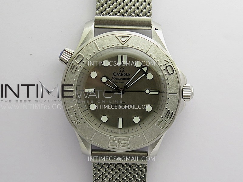 Seamaster 300M Diver 42mm SS ORF Best Edition Gray Dial On SS Mesh Bracelet Super Clone 8806 (Free Rubber Strap)