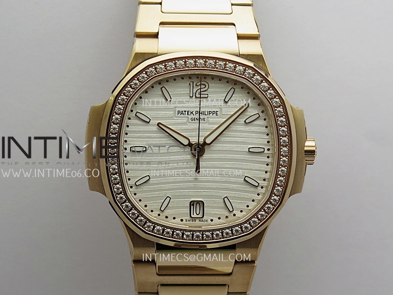 Nautilus 7118 Ladies Diamond Bezel RG DDF 1:1 Best Edition Silver Dial On RG Bracelet Super Clone DD324