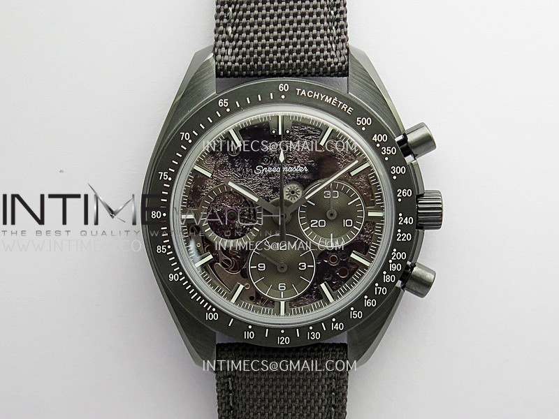 Speedmaster 44mm Ceramic SMF 1:1 Best Edition Gray Skeleton Dial On Gray Nylon Strap A3869 (Free Strap)