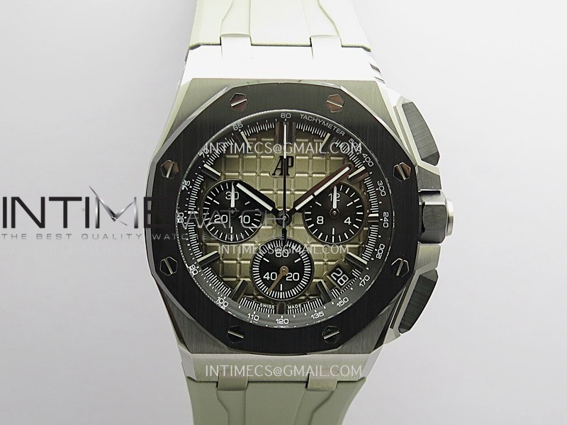 Royal Oak Offshore 43mm 26420 Ceramic Bezel SS DDF 1:1 Smoke Light Brown Dial On Gray Rubber Strap DD4401 Super Clone