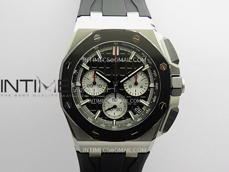 Royal Oak Offshore 43mm 26420 Ceramic Bezel SS DDF 1:1 Black Dial On Black Rubber Strap DD4401 Super Clone