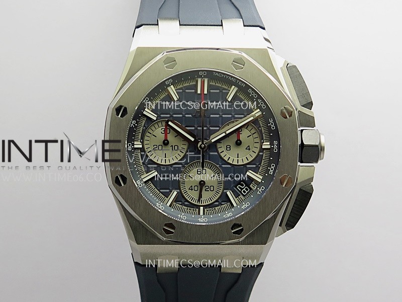 Royal Oak Offshore 43mm 26420 Ceramic Bezel Ti DDF 1:1 Blue Dial On Blue Rubber Strap DD4401 Super Clone