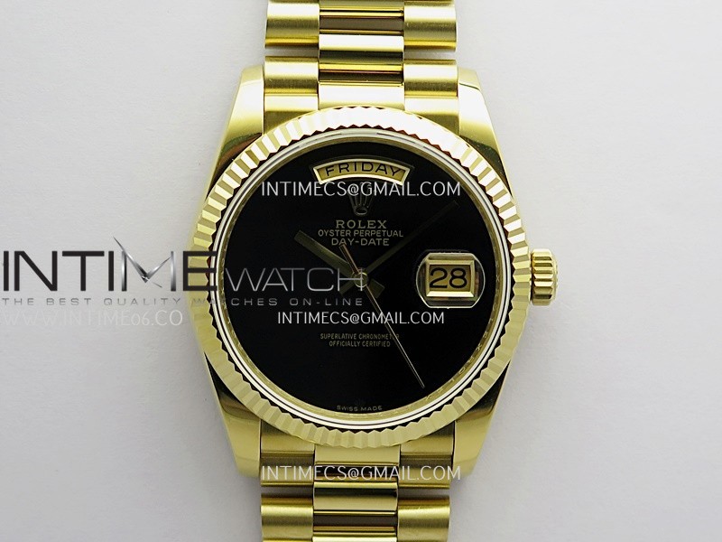 Day Date 128238 YG BP 1:1 Best Edition Black Dial On President Bracelet SA3255