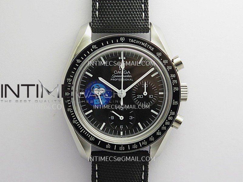 Speedmaster Professional Blue Snoopy SS N1F 1:1 Best Edition Black Dial On Black Nylon Strap A3861