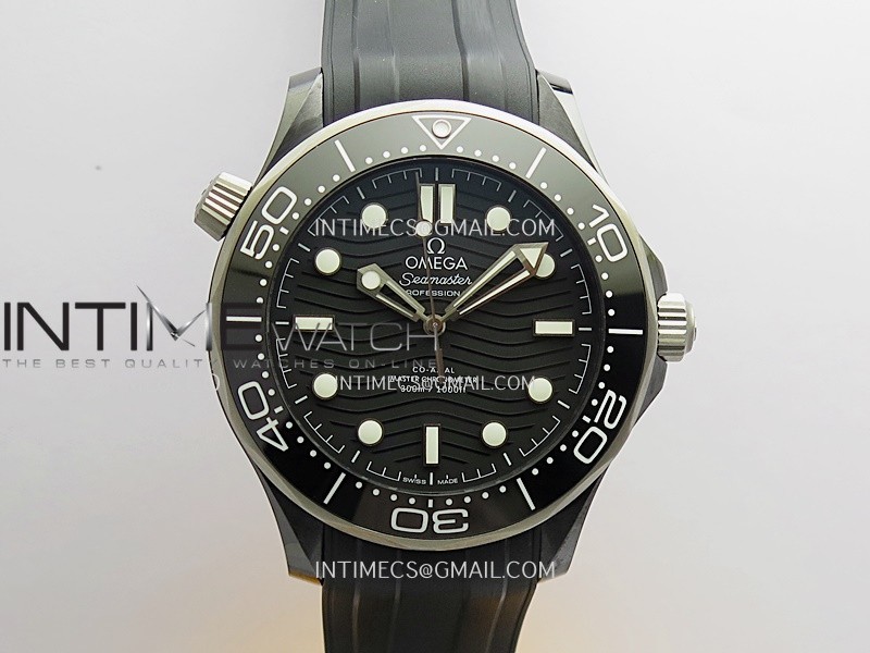 Seamaster Diver 300M Black Ceramic/SS VSF 1:1 Best Edition Black Dial On Black Rubber Strap Super Clone Asian 8806