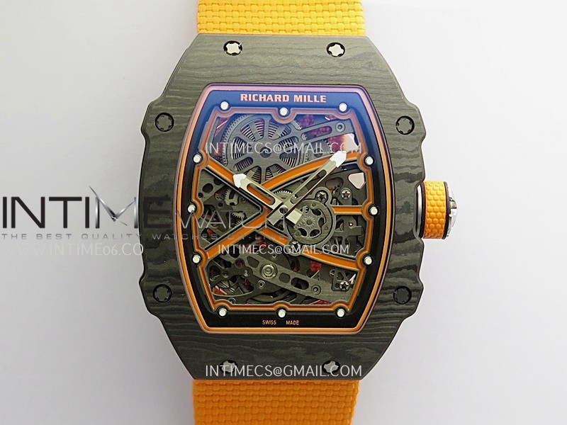 RM67-02 McLaren Black NTPT Umi Office 1:1 Beat Edition Orange Skeleton Dial On Orange Nylon Strap CRMA7 Clone V2