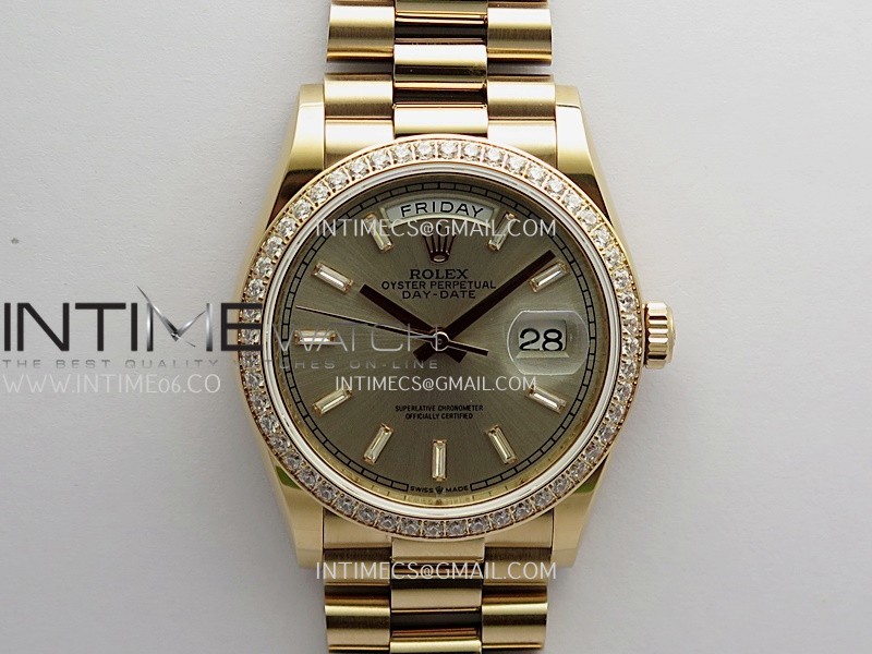 Day Date 128345 RG Gain Weight KF 1:1 Silver Dial T Diamond Marker On President Bracelet A2836