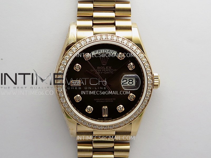 Day Date 128345 RG Gain Weight KF 1:1 Ombre Brown Dial Diamond Marker On President Bracelet A2836