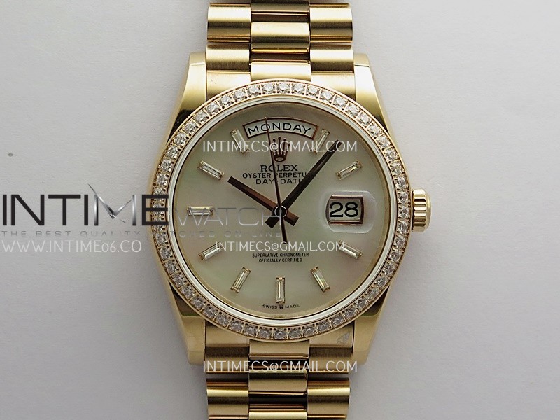 Day Date 128345 RG Gain Weight KF 1:1 White MOP Dial T Diamond Marker On President Bracelet A2836