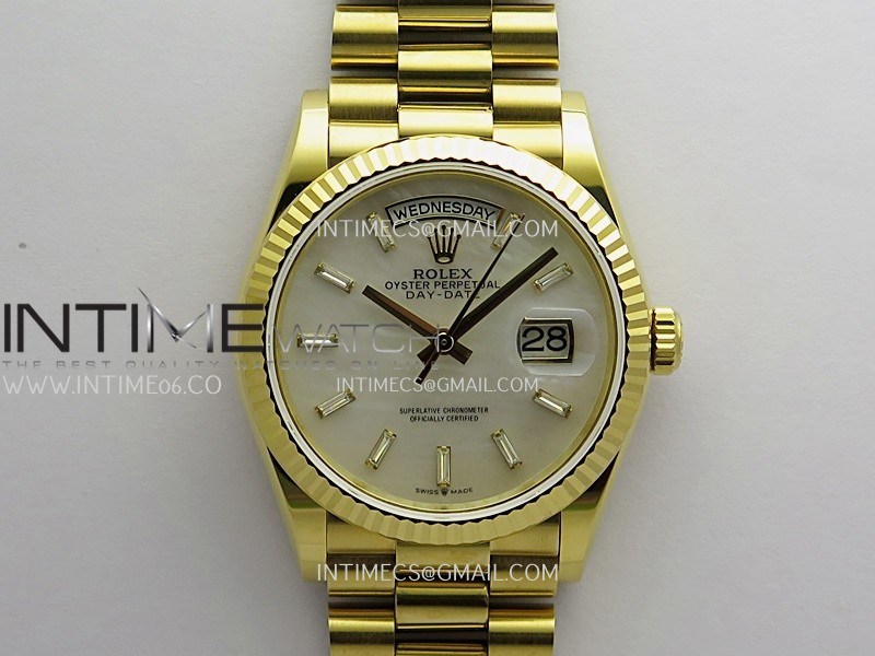 Day Date 128238 YG Gain Weight KF 1:1 White MOP Dial T Diamond Marker On President Bracelet A2836