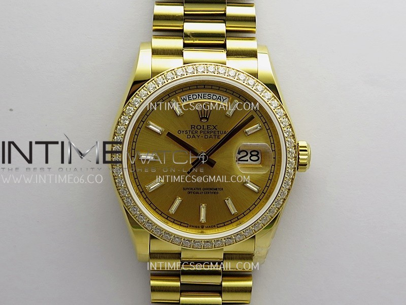 Day Date 128348 YG Gain Weight KF 1:1 Gold Dial T Diamond Marker On President Bracelet A2836