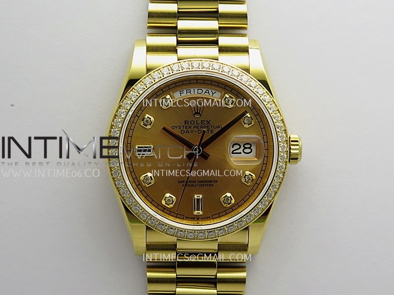 Day Date 128348 YG Gain Weight KF 1:1 Gold Dial Diamond Marker On President Bracelet A2836