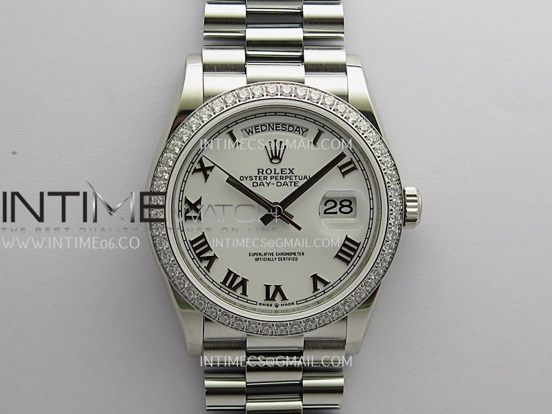 Day Date 128349 SS Gain Weight KF 1:1 White Dial Roman Marker On President Bracelet A2836