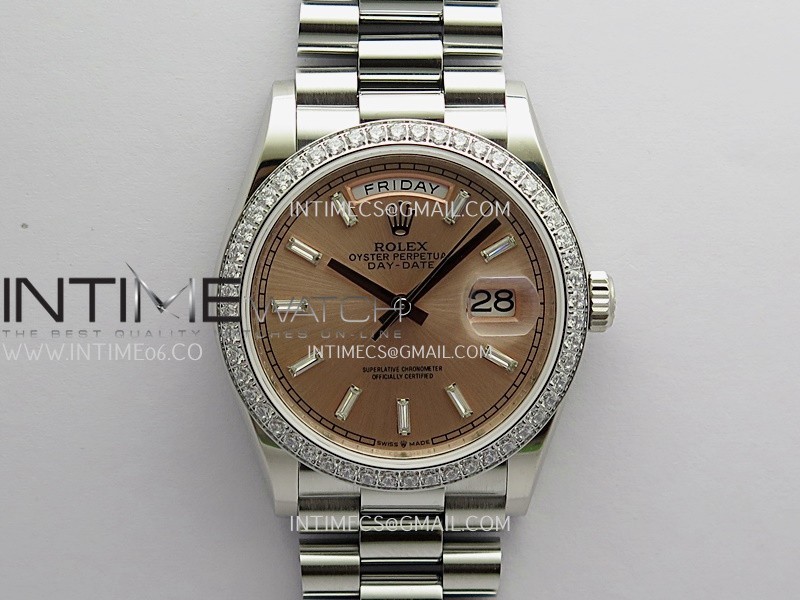 Day Date 128349 SS Gain Weight KF 1:1 Pink Dial T Diamond Marker On President Bracelet A2836