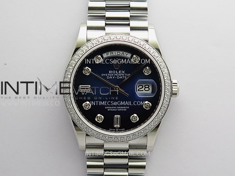 Day Date 128349 SS Gain Weight KF 1:1 Ombre Blue Dial Diamond Marker On President Bracelet A2836
