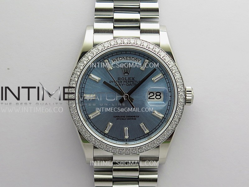 Day Date 128349 SS Gain Weight KF 1:1 Ice Blue Dial T Diamond Marker On President Bracelet A2836