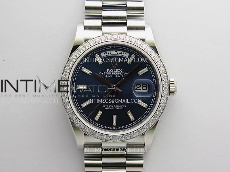 Day Date 128349 SS Gain Weight KF 1:1 Edition Blue Dial T Diamond Marker On President Bracelet A2836