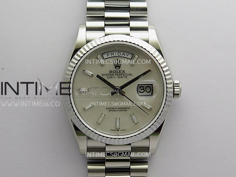 Day Date 128239 SS Gain Weight KF 1:1 White MOP Dial T Diamond Marker On President Bracelet A2836