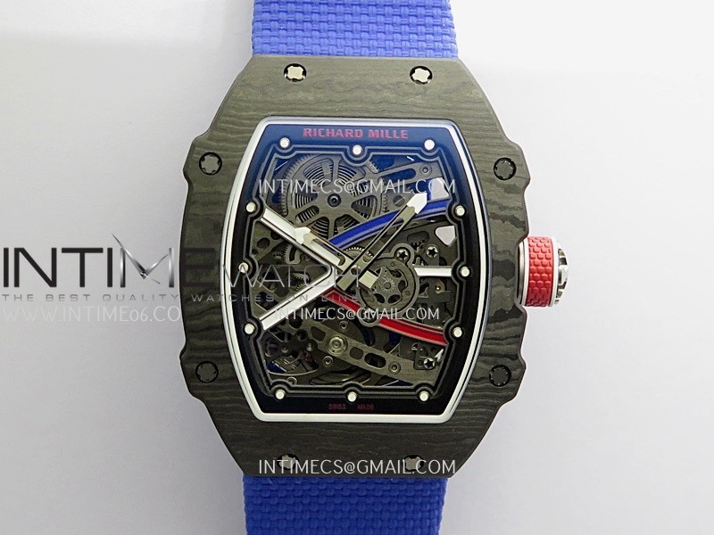 RM67-02 France Black NTPT Umi Office 1:1 Beat Edition Blue/Red/White Skeleton Dial On Blue Nylon Strap CRMA7 Clone V2