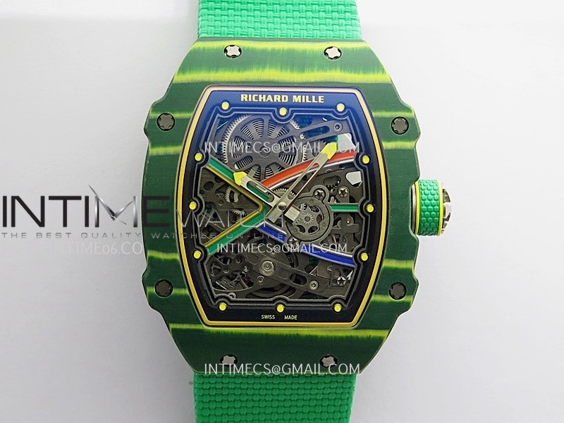 RM67-02 Brazil Green NTPT Umi Office 1:1 Beat Edition Blue/Red/Green Skeleton Dial On Green Nylon Strap CRMA7 Clone V2