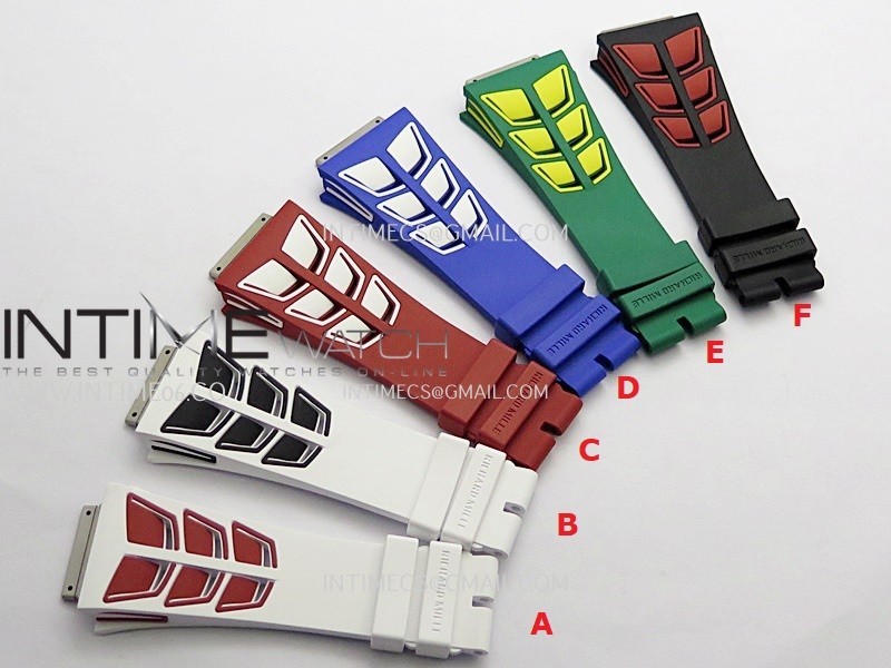 3AF 1:1 Richard Mille Shark Dual Color Rubber Straps Include Crown O Ring For RM055 And RM035 Watches
