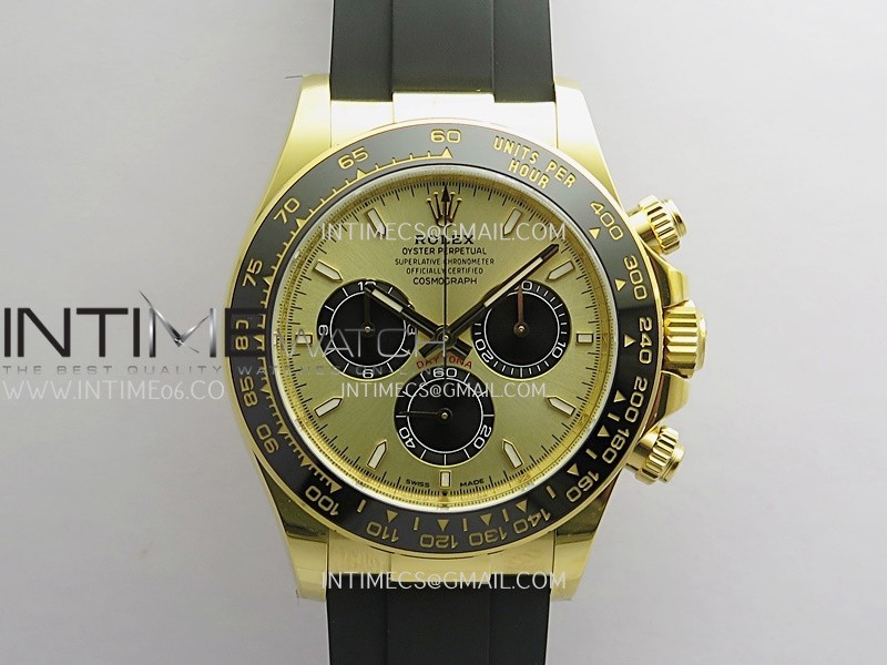Daytona 126518 904L YG VF 1:1 Best Edition YG Dial Black Subdial On Black Oysterflex Rubber Strap DD4131