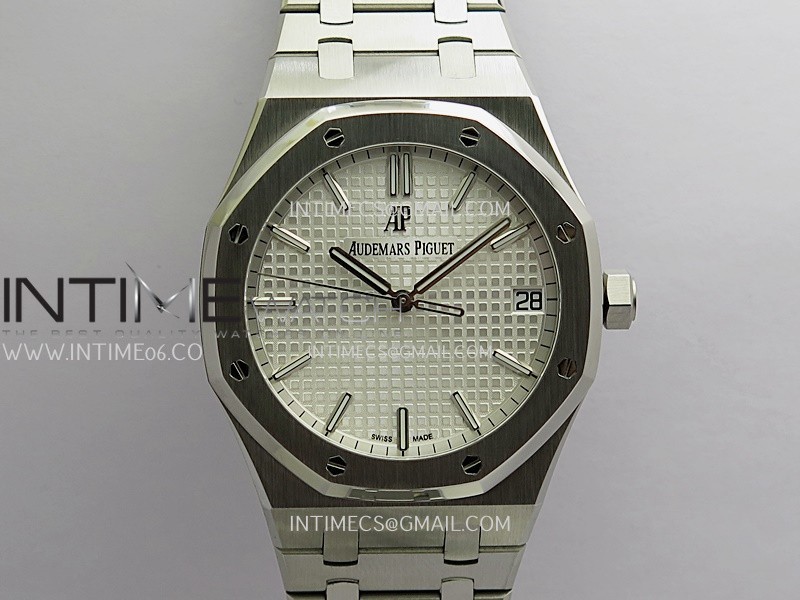 Royal Oak 41mm 15500 SS APSF Free Sprung 1:1 Best Edition Silver Textured Dial On SS Bracelet Super Clone A4302