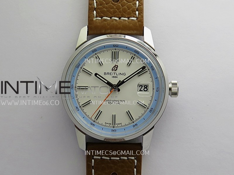 Top Time AB3113 38mm SS BLSF 1:1 Best Edition White Dial On Brown Leather Strap Asian B31